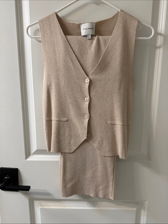 Pink Rose Pants - Pink Rose Neutral Beige Knit Vest & Skirt Duo